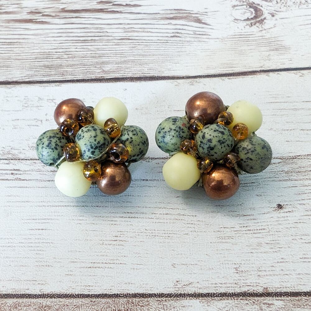 Vintage Clip On Earrings Earthy Tones Cluster Just Under 1"